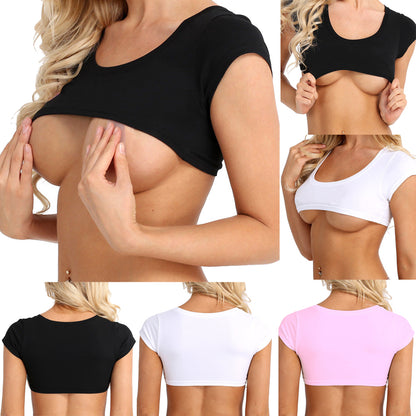 Sexy Summer Women Party Tank Tops Cropped Short Sleeve Cotton Crop Tops Shirt