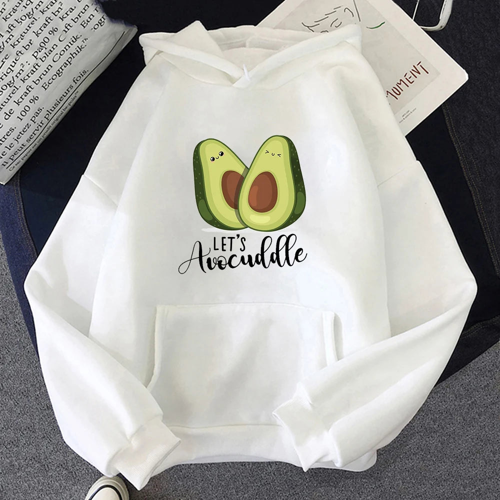 Oversized Hoodies Cartoon Avocado Print Sweatshirt Clothes for teens Women Punk Kpop Clothing Loose Fleece Hoodie Spring Tops