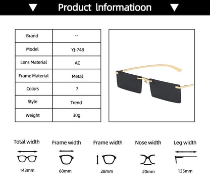 Rimless Rectangle Women's Sunglasses 2023 Luxury Brand Desigb Tinted Lens Sun Glasses Fashion Square Eyewear Shades for Female