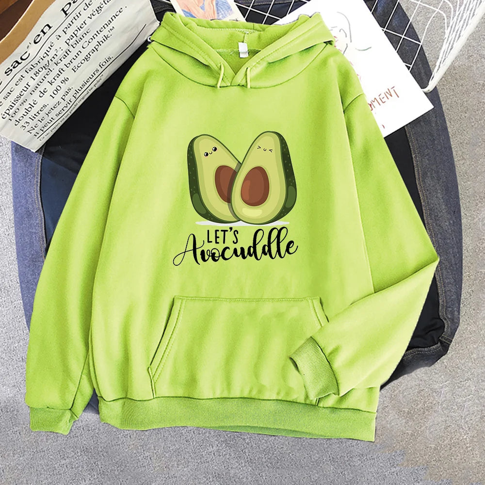 Oversized Hoodies Cartoon Avocado Print Sweatshirt Clothes for teens Women Punk Kpop Clothing Loose Fleece Hoodie Spring Tops