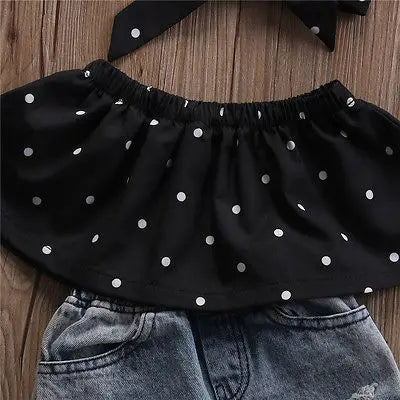 New Fashion Toddler Baby Girls Clothes Black Casual Denim Outfits Set