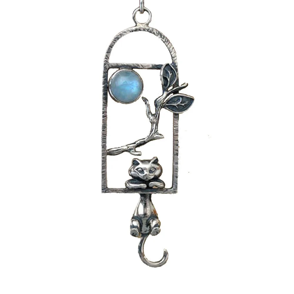 Cute Women Man Neck Pendants Silver Color Window Moonstone Cat Branches Pendant Charms For Making Jewelry Accessories DIY