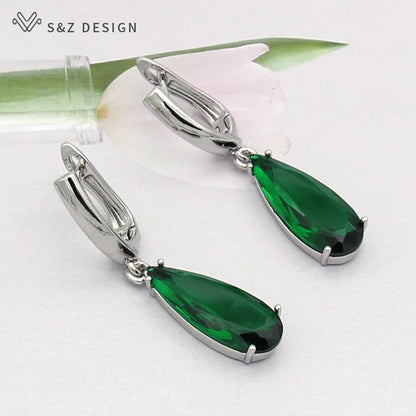 S&Z 10 Color Long Water Drop Cubic Zirconia Earring For Women Korean Fine Wedding Simple Fashion Party Jewelry