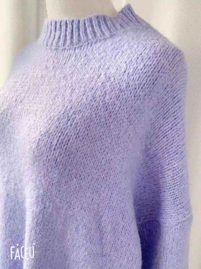 Winter Women Dress Fall Sweater Women Dress Long Sleeve Knitted Dresses Maxi Vintage Oversize Dresses Knitting Thick Warm Purple