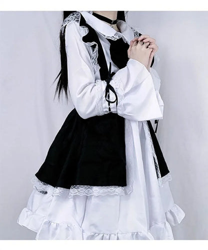 Women Maid Outfit Lolita Cosplay Cute Sexy Erotic Kawaii Cafe Costume Black White Men Uniform Apron Dress Cute Bowknot Mucama