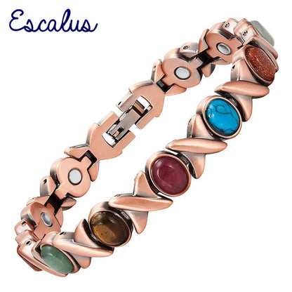 Escalus Women's Classic Health Copper Plating Bracelet for Women Colorful Stones Magnetic Fashion Ladies Bangle Bio Jewelry