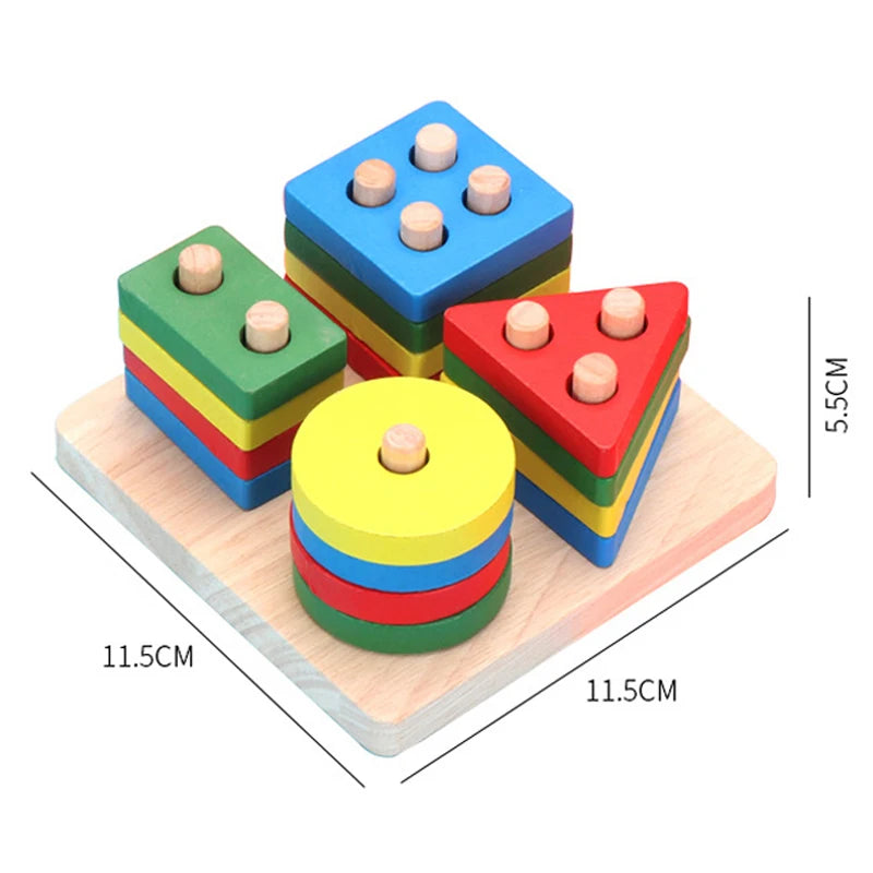 Baby Educational Toy Montessori Wooden 3D Toys Childhood Learning  Kids Baby Colorful Wooden Blocks For Children Christmas Gift
