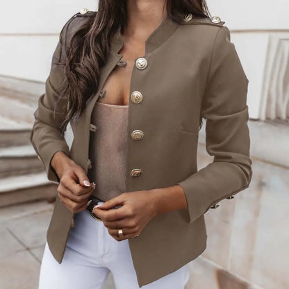 Suits Jacket  Long Sleeve   Office Lady Blazer Pure Color Slim-fitting Suits Coat