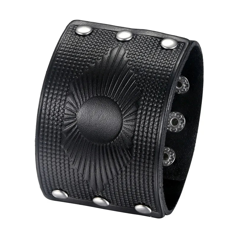 BONISKISS 2020 Fashion Stud Spikes Rivet Adjustable Leather Wristband Bangle Cuff Bracelet Wide Cuff Punk style Cool Men Jewelry