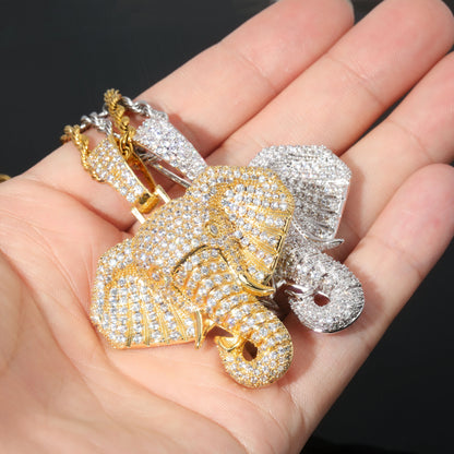 TOPGRILLZ Iced Out Cubic Zircon Bling Animal Elephant Necklace & Pendant Men Women Hip Hop Rock Jewelry CZ Necklace For Gifts