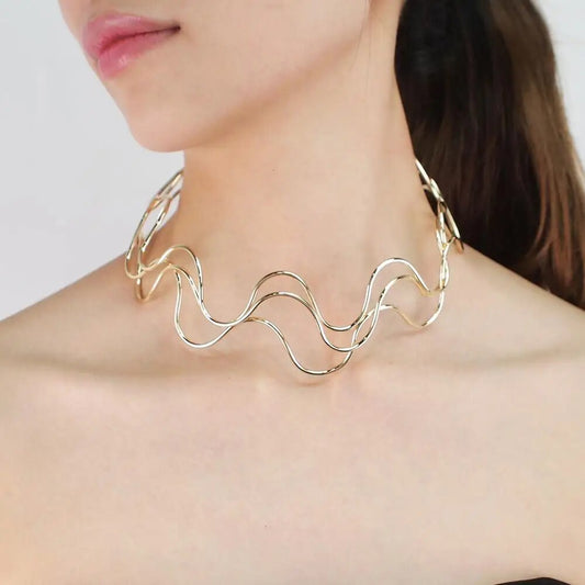 MANILAI Metal Torque Choker Necklace Punk Wide Alloy Collars Statement Necklace For Women Fashion Accessories Jewelry
