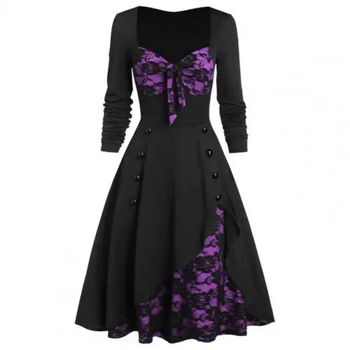 5XL Women Fashion Vintage Style Square Neck Party Dress Women Cosplay Dress Retro Midi Gown Dress Gothic Dresses Women Clothing