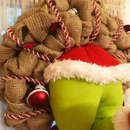 Christmas Thief Wreath，Christmas Elf Leg Wreath， Christmas Burlap Wreath， Holiday Decoration