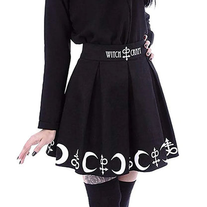Goth Skirts Women 2022 Gothic Punk Pleated Mini Skirt Rock Girls Witchcraft Moon Magic Spell Symbols Skirt jupe юбка
