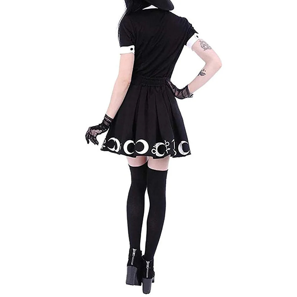 Goth Skirts Women 2022 Gothic Punk Pleated Mini Skirt Rock Girls Witchcraft Moon Magic Spell Symbols Skirt jupe юбка