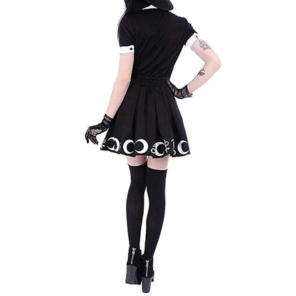 Goth Skirts Women 2022 Gothic Punk Pleated Mini Skirt Rock Girls Witchcraft Moon Magic Spell Symbols Skirt jupe юбка