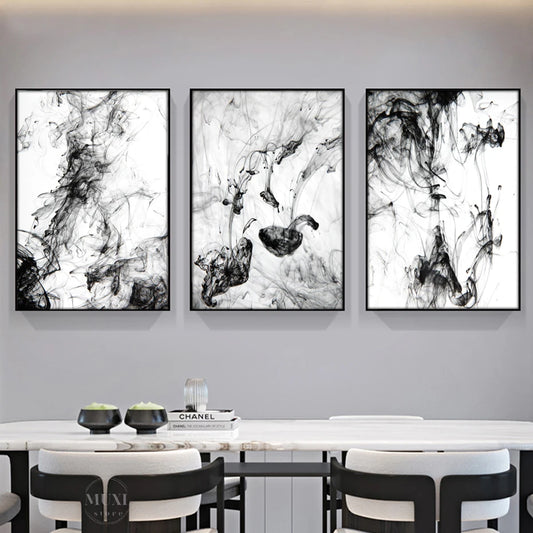 Minimalist Abstract Black White Dynamic Ink Canvas Paintings Poster Print Nordic Wall Art Picture Living Room Home Office Decor
