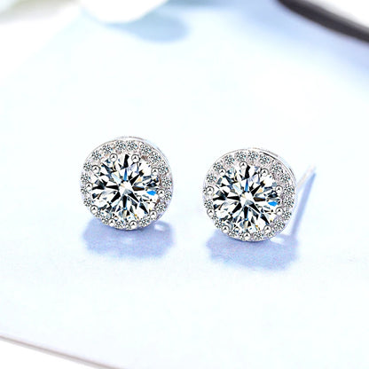 New Fashion Exquisite AAA Zircon 10MM Round Stud Earrings 925 Sterling Silver Wedding Crystal Ear Stud For Women Jewelry Gift
