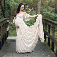 Spring Elegant Maternity Dresses For Photo Shoot Pregnant Women Dress Long Sleeve V-Neck Pregnancy Photography Shower Dress
