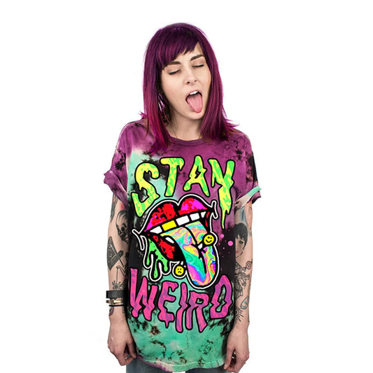 PLstar Cosmos 2019 Summer New Women T Shirt Fashion Punk Tops STAY WEIRD Printing Loose Short Sleeve Streetwear Hip Hop tshirt