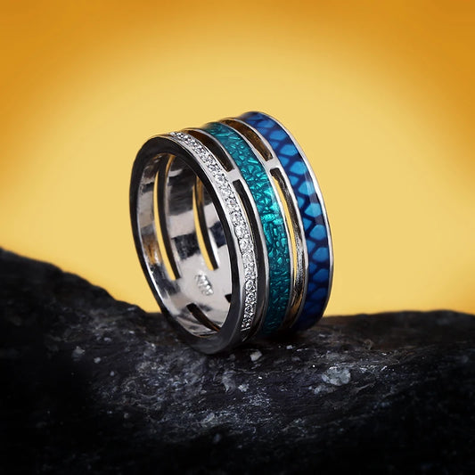 Creative Rings for Women Three-layer Blue Zircon Geometric Ring Handmade Enamel Women's Jewelry Engagement Rings for Women
