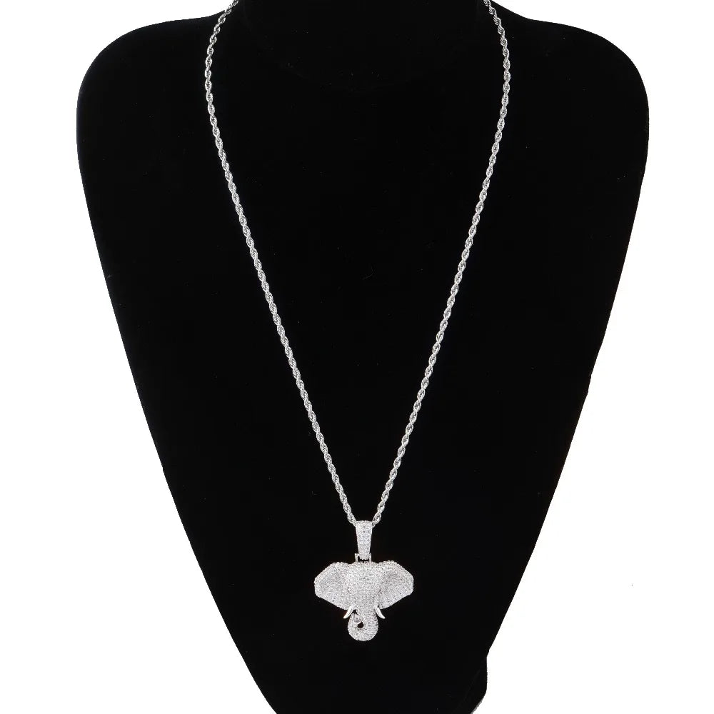 TOPGRILLZ Iced Out Cubic Zircon Bling Animal Elephant Necklace & Pendant Men Women Hip Hop Rock Jewelry CZ Necklace For Gifts