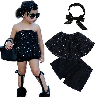Children Sets for Girls Fashion 2025 New Style Girls Suits for Children Girls + Headband 3pcs. Set Cute Girls