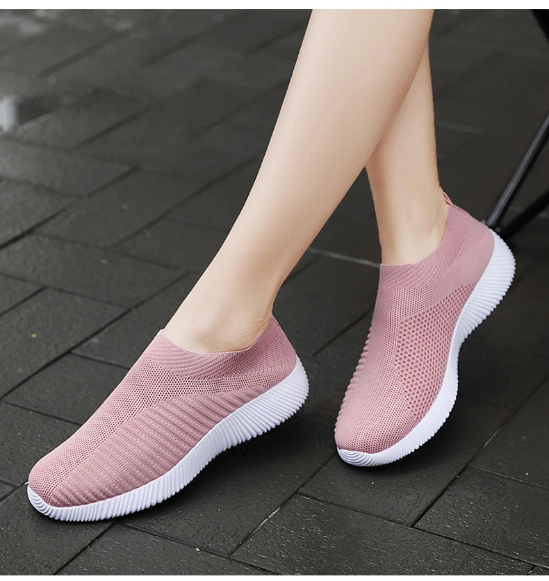 Women Shoes Plus Size Sneakers Women Breathable Mesh Sports Shoes Female Slip On Platform Sneakers White Knit Sock Shoes Casual