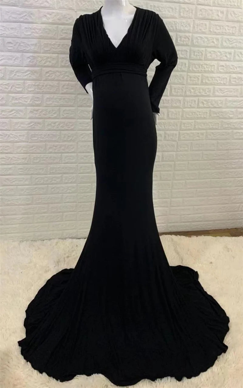 Spring Elegant Maternity Dresses For Photo Shoot Pregnant Women Dress Long Sleeve V-Neck Pregnancy Photography Shower Dress