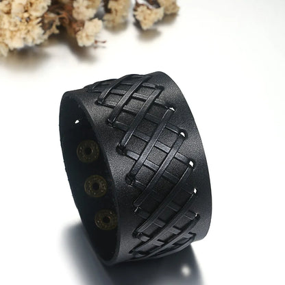 BONISKISS 2020 Fashion Stud Spikes Rivet Adjustable Leather Wristband Bangle Cuff Bracelet Wide Cuff Punk style Cool Men Jewelry