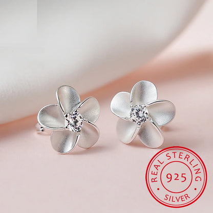 925 Sterling Silver Stud Earrings Trendy AAA Zirconia Earring Fine Jewelry For Women Flower Earring Female