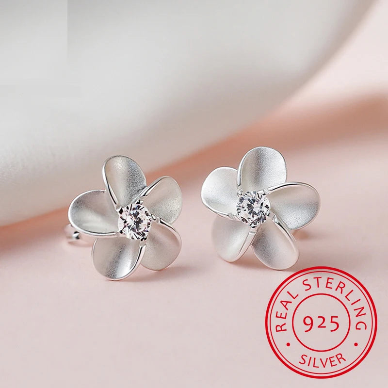 925 Sterling Silver Stud Earrings Trendy AAA Zirconia Earring Fine Jewelry For Women Flower Earring Female