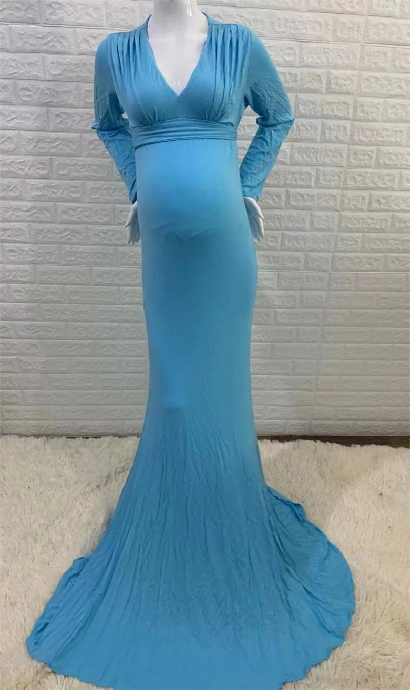 Spring Elegant Maternity Dresses For Photo Shoot Pregnant Women Dress Long Sleeve V-Neck Pregnancy Photography Shower Dress