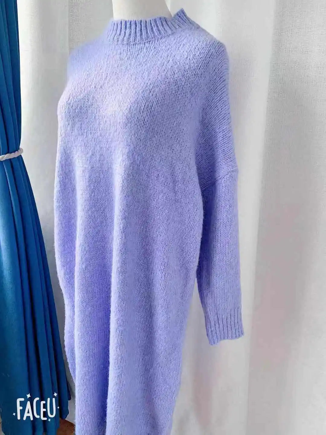 Winter Women Dress Fall Sweater Women Dress Long Sleeve Knitted Dresses Maxi Vintage Oversize Dresses Knitting Thick Warm Purple