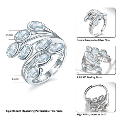 Natural Aquamarine Wedding Ring 925 Sterling Silver 2 Carats Genuine Gemstone Light Blue Elegant Jewelry Christmas Gifts