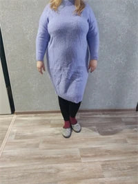 Winter Women Dress Fall Sweater Women Dress Long Sleeve Knitted Dresses Maxi Vintage Oversize Dresses Knitting Thick Warm Purple