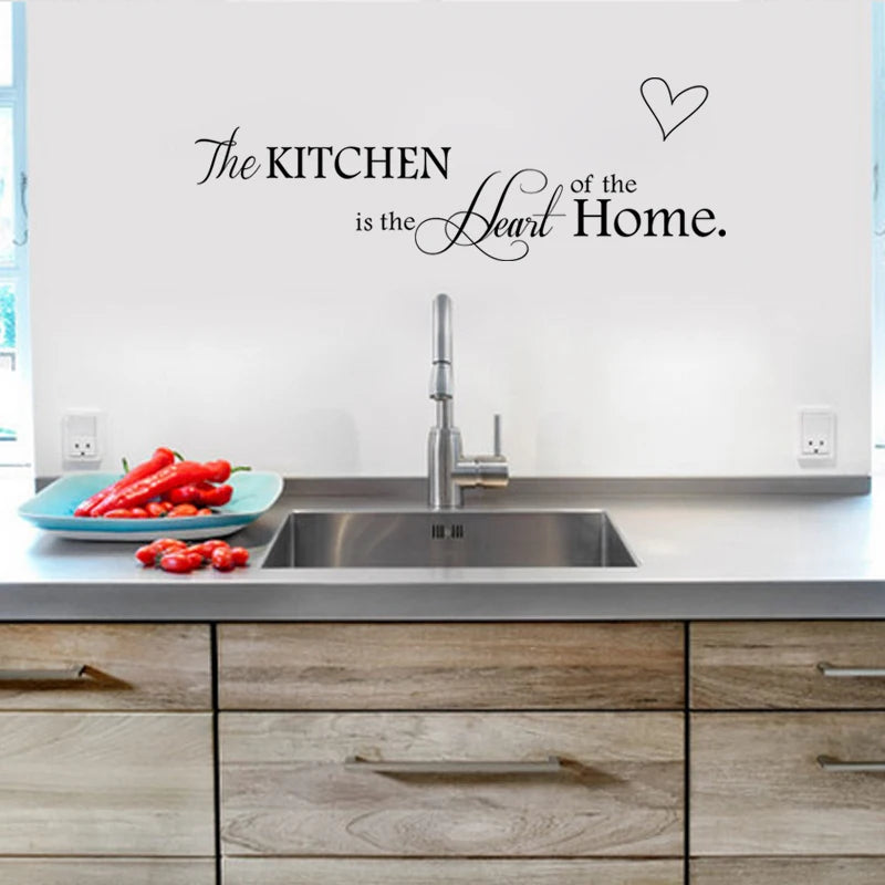 New Kitchen is Heart of the Home Letter Pattern Wall Sticker PVC Removable Home Decor DIY wall art MURAL