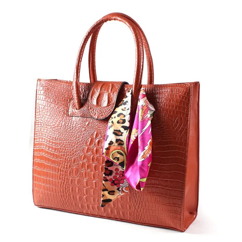 Fashion luxury Crocodile Pattern Women's real Leather Handbag Genuine Leather ladies Shoulder Bag OL bussiness laptop Bag