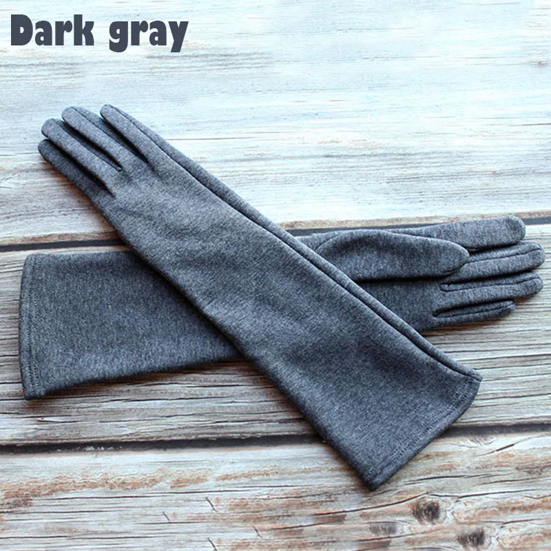 Cotton Long Gloves for Women's Stretch Autumn and Winter Warmth 38cm Windproof and Sun Resistant Knitted Sleeves