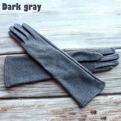 Cotton Long Gloves for Women's Stretch Autumn and Winter Warmth 38cm Windproof and Sun Resistant Knitted Sleeves