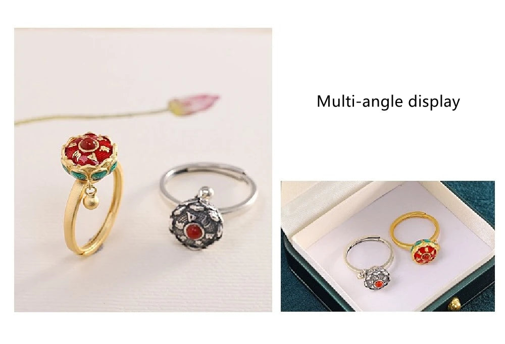 Vintage Spinner Rings Jewelry For Women Finger Ring women's Rings Trend Rotatable Lotus Anti Stress Buddhism Ring Anillos Mujer