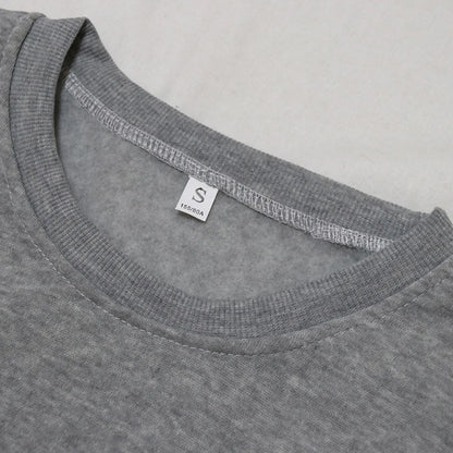 Gray neckline of EtherealBe Halloween witch hat sweatshirt for women designed for comfort and style