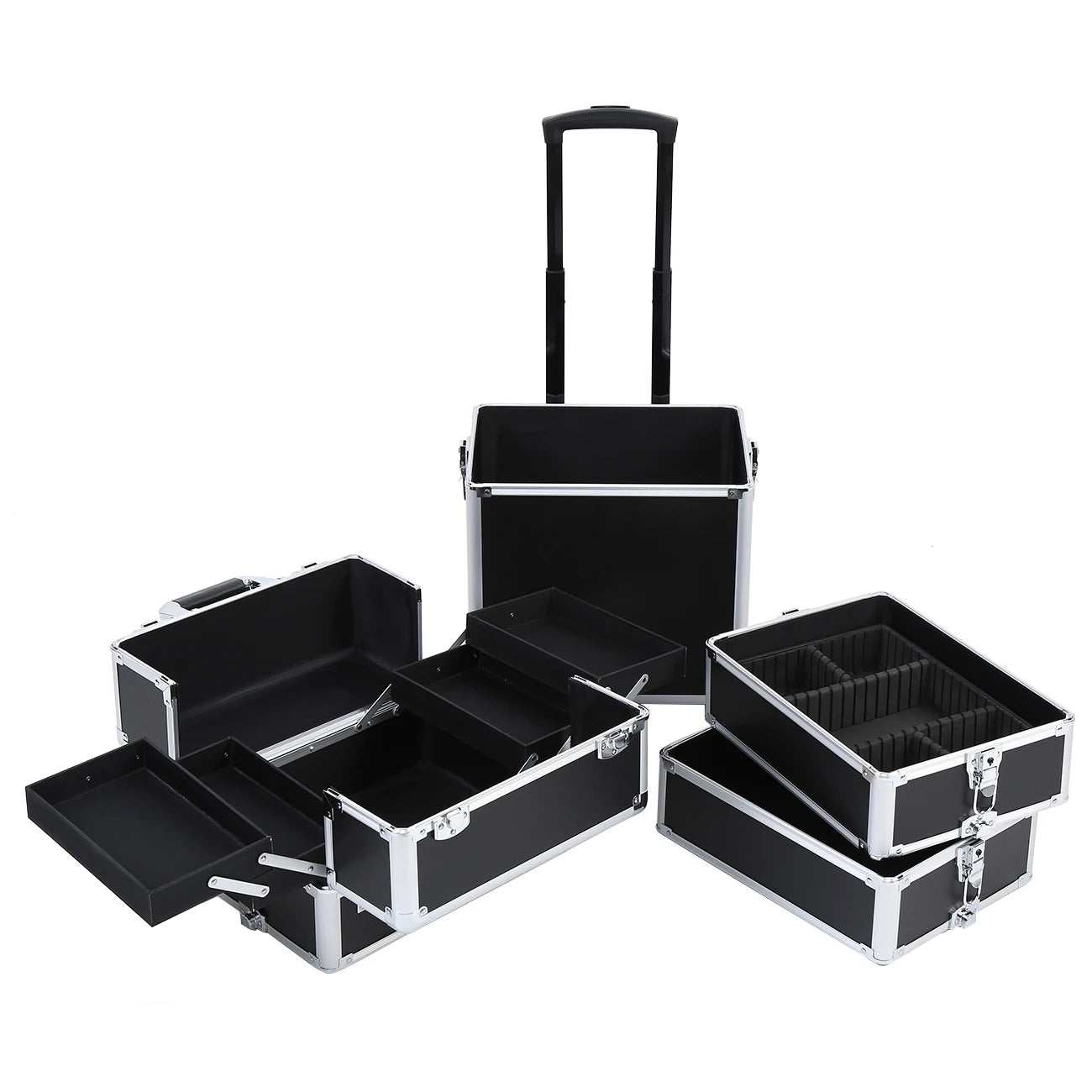 4 in 1 Trolley Make Up Case Cosmetic Nail Hairdressing Beauty Vanity Trolley Rolling Train Case Large Capacity Luggage Bag