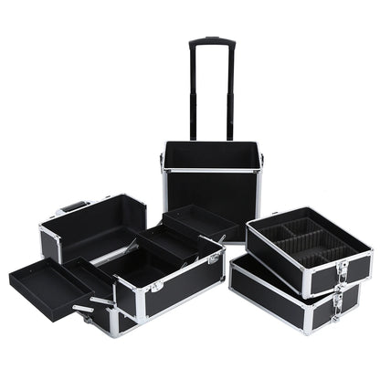 4 in 1 Trolley Make Up Case Cosmetic Nail Hairdressing Beauty Vanity Trolley Rolling Train Case Large Capacity Luggage Bag