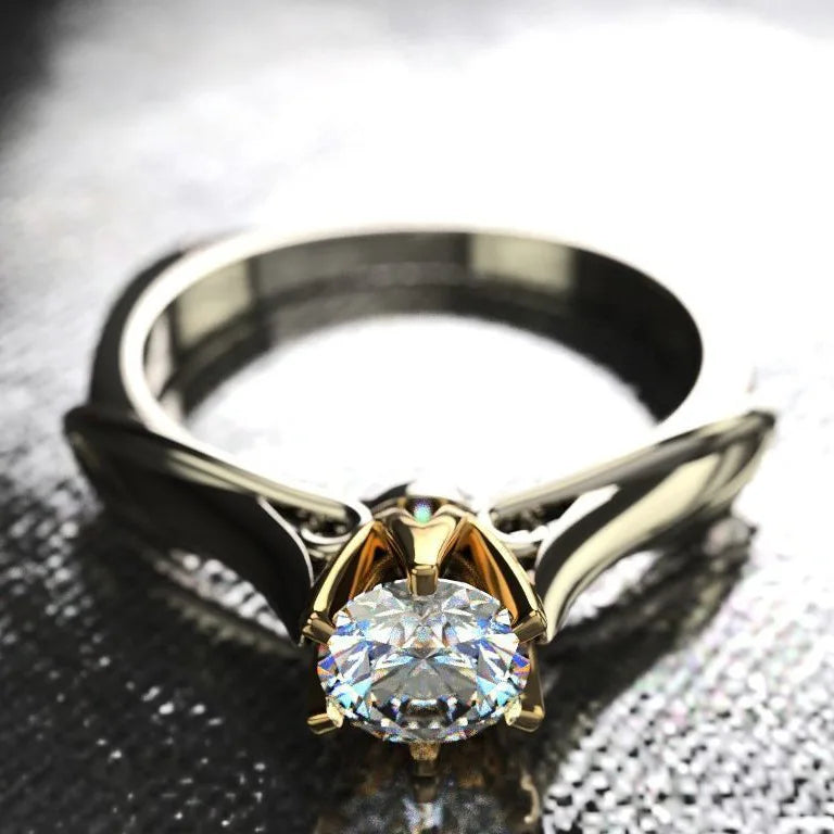 18K Multi Gold Plated Ring for Women Natural 1 Carat Diamond Cut Gemstone