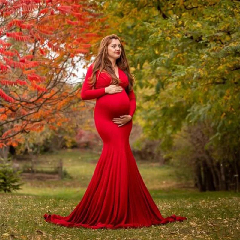 Spring Elegant Maternity Dresses For Photo Shoot Pregnant Women Dress Long Sleeve V-Neck Pregnancy Photography Shower Dress