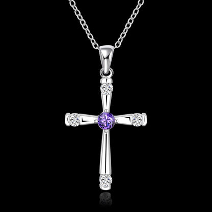 Fashion 925 Sterling Silver crystals cross Pendant diamond Necklace For Women 18 inch Christmas gift luxur party wedding Jewelry
