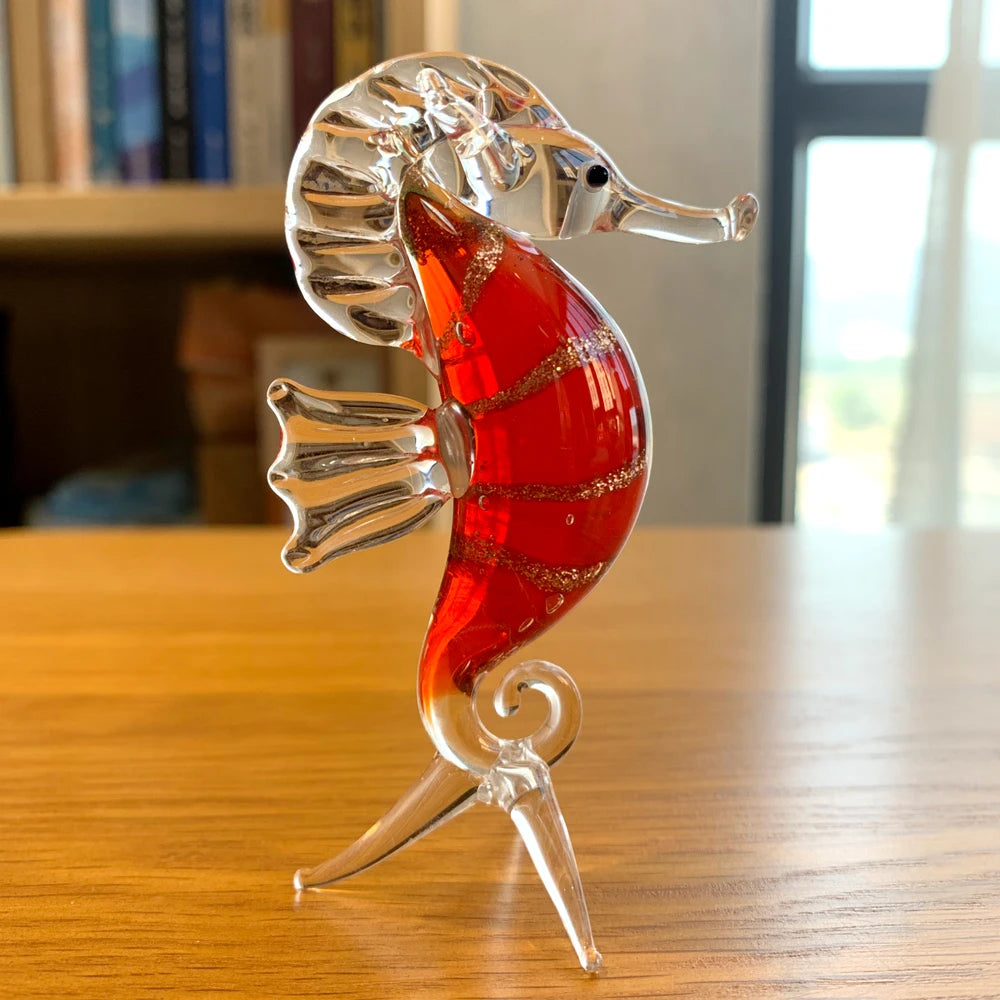 Crystal Hippocampus Sea Animal Figurines, Glass Seahorse Paperweight, Hand Blown, Modern Miniatures, Home Decor, Christmas Gift