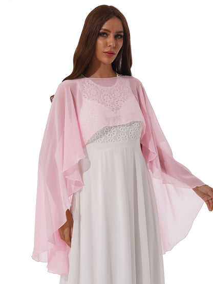 Women Chiffon Solid Pullover Capes Shawl Hi-low Hem Thin Soft Shrug Ponchos for Wedding Bridal Bridesmaid Evening Party Dress