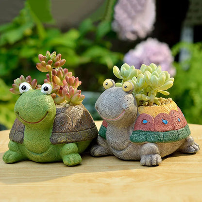 Cute Cartoon Turtle Planter for Succulents Cactus Plants, Decorative Flower Pot for Mini Bonsai, Fairy Garden Tabletop Decor